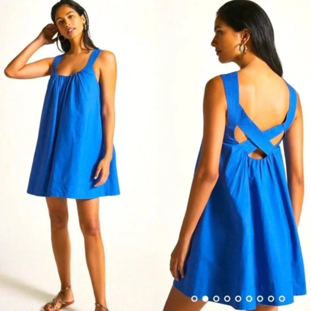 Maeve by Anthropologie Blue Crossback Mini Dress Sz Med 100% Cotton